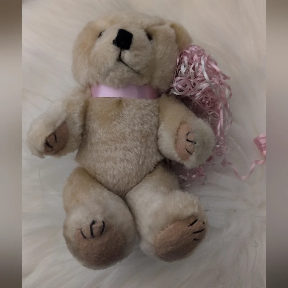 Vintage Retired Boyds Jointed Model Teddy Bear with Pink Ribbon Bow